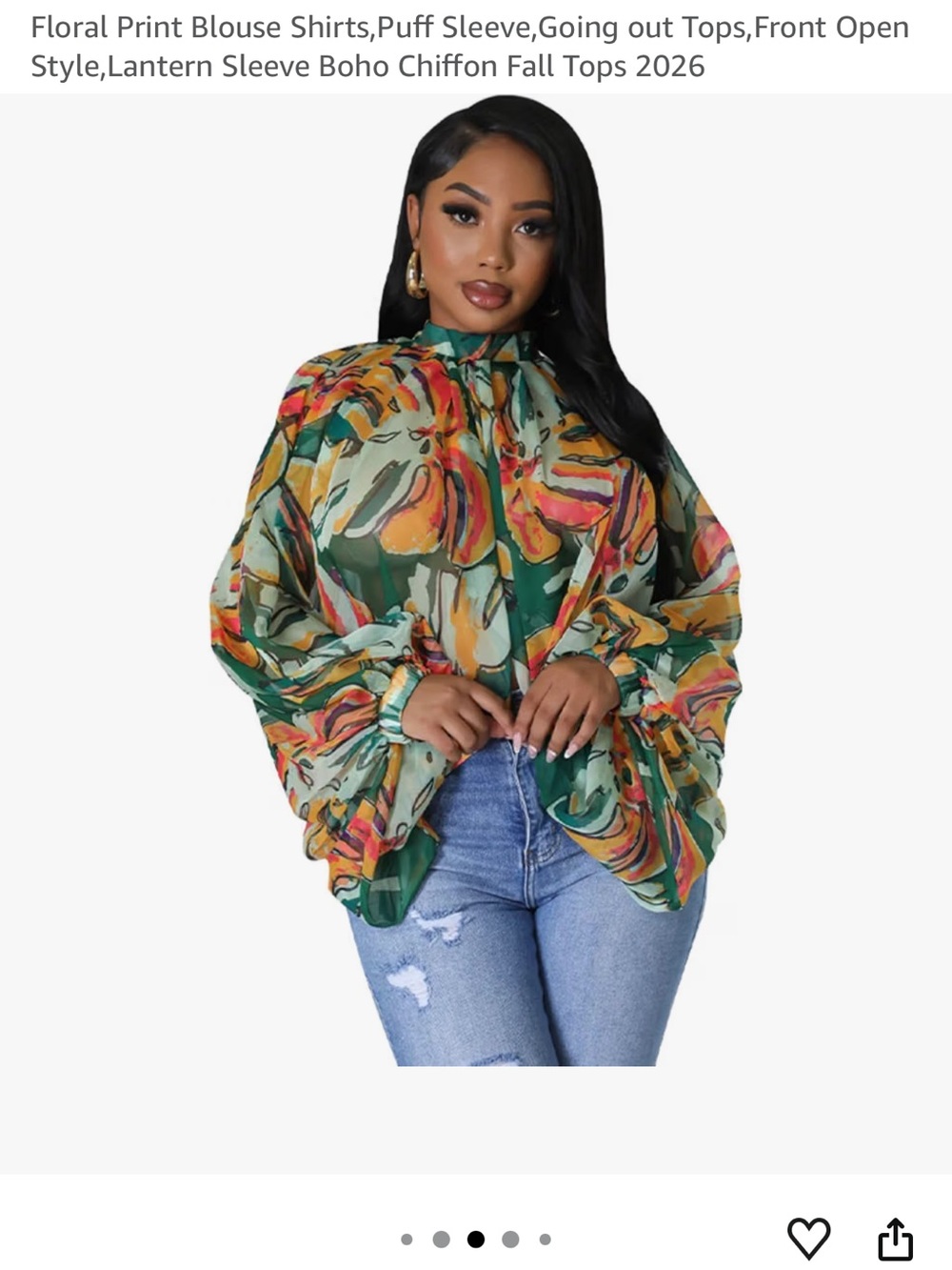 Boho Floral Puff Sleeve Blouse - Green Floral
